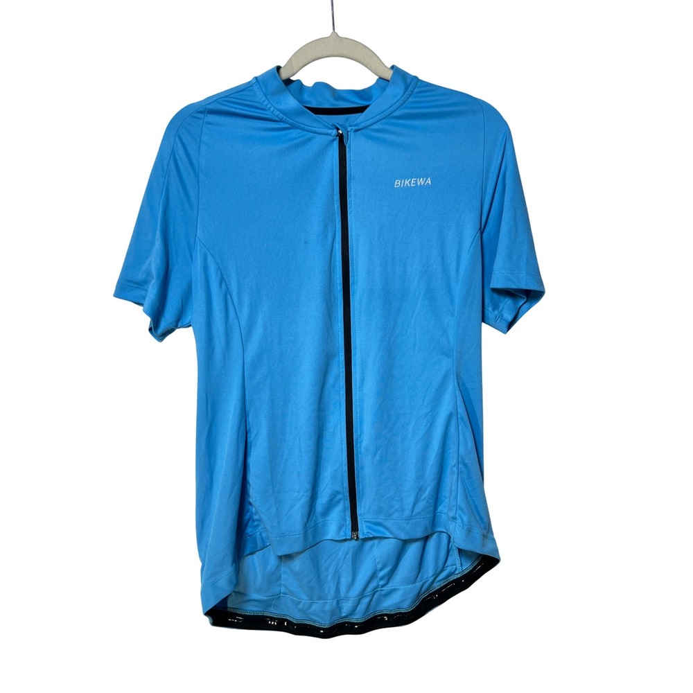Bikewa Mens Cycling Jersey Short Sleeve Full Zip XL Blue Breathable Bike Shirt